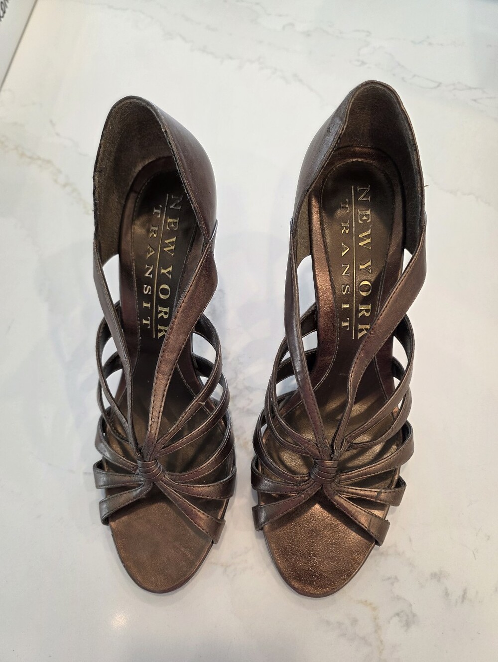 New York Transit Metallic Bronze/Brown Strappy Knot Heels